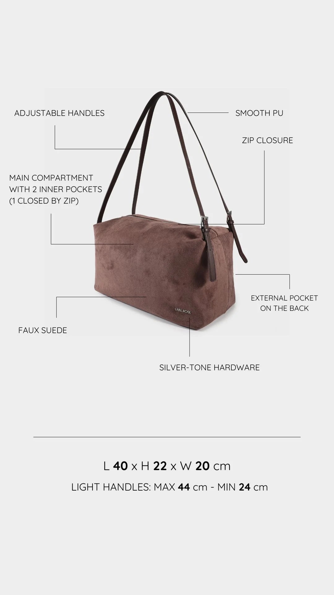 Label Rose Borsa shopping a spalla SIDNEY -TAUPE
