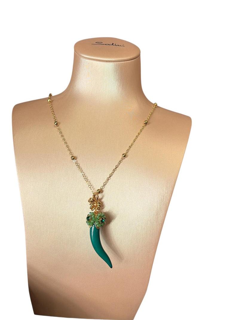 Mya Accessories Collana Lunga Con Corno Verde