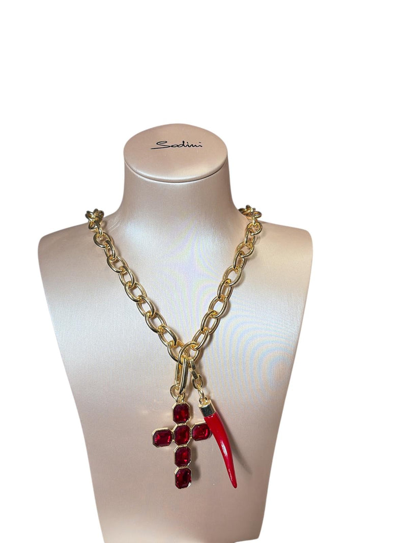 Mya Accessories Collana Lunga Con Corno Rosso