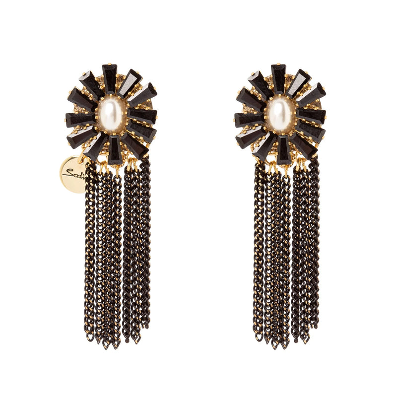 Sodini Orecchini fiore e frangia Amytis - Bianco e nero