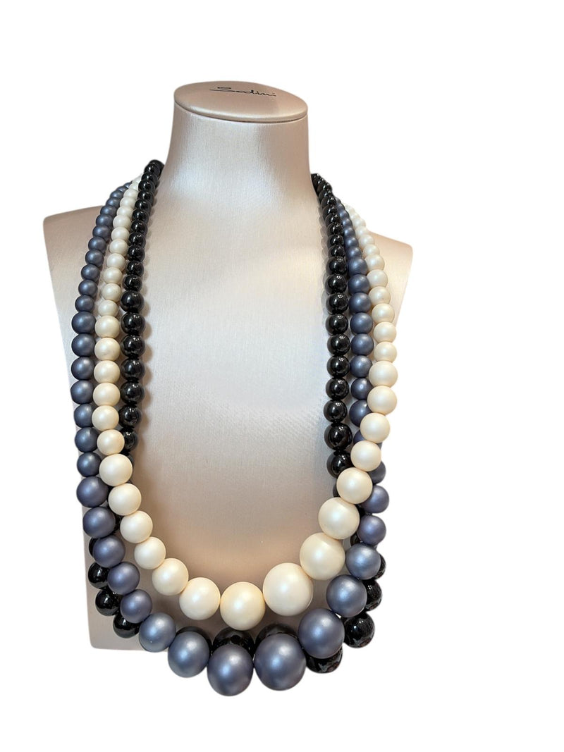 Mya Accessories Collana girocollo a tre fili di sfere in acrilico tono nero/bianco