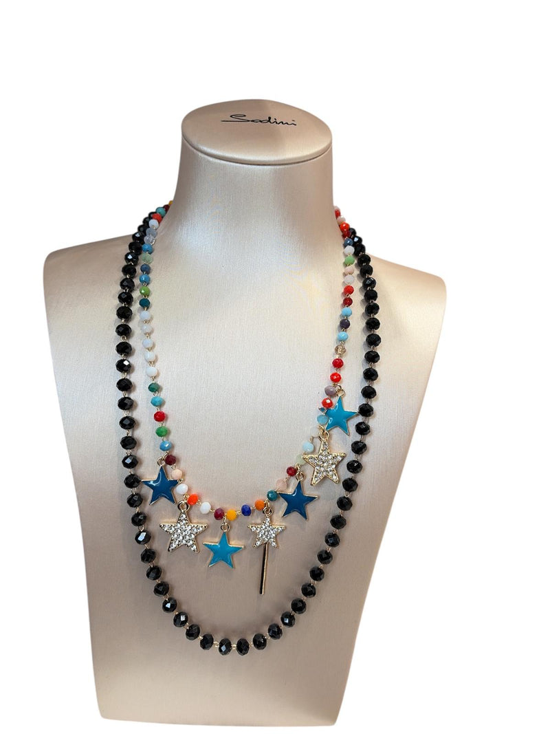 Mya Accessories Collana Multi Fili Rossa con Charm Nero