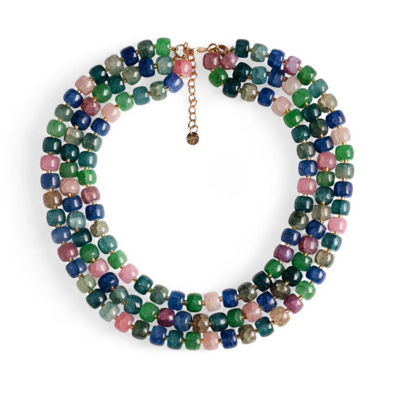 Mya Accessories G11280 Collana girocollo multi filo con pietre circolari in vetro multicolore