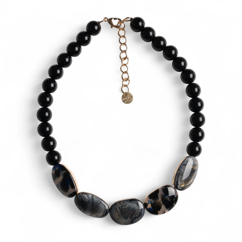 Mya Accessories G11360 Collana girocollo con pietre in acrilico nere ed inserti animalier