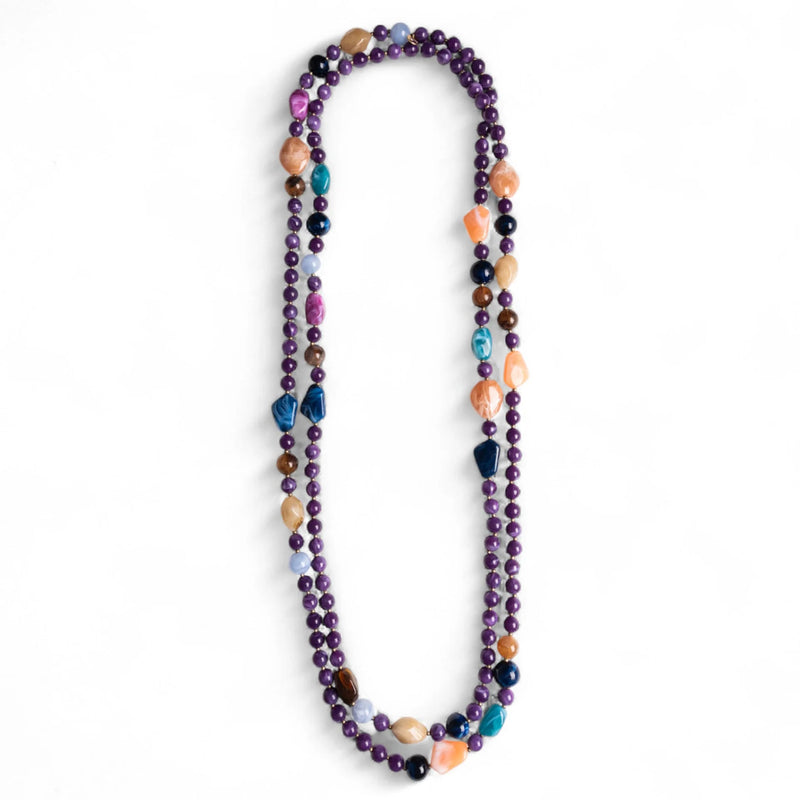 Mya Accessories G11601 Collana lunga con pietre in acrilico e vetro tono viola