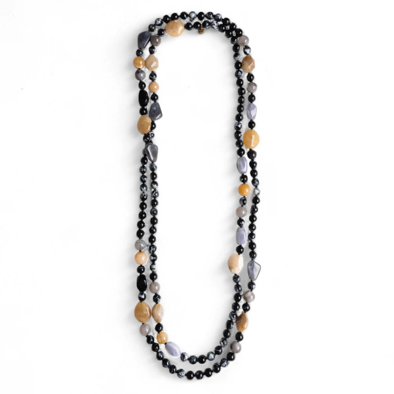 Mya Accessories G11603 Collana lunga con pietre in acrilico e vetro tono nero