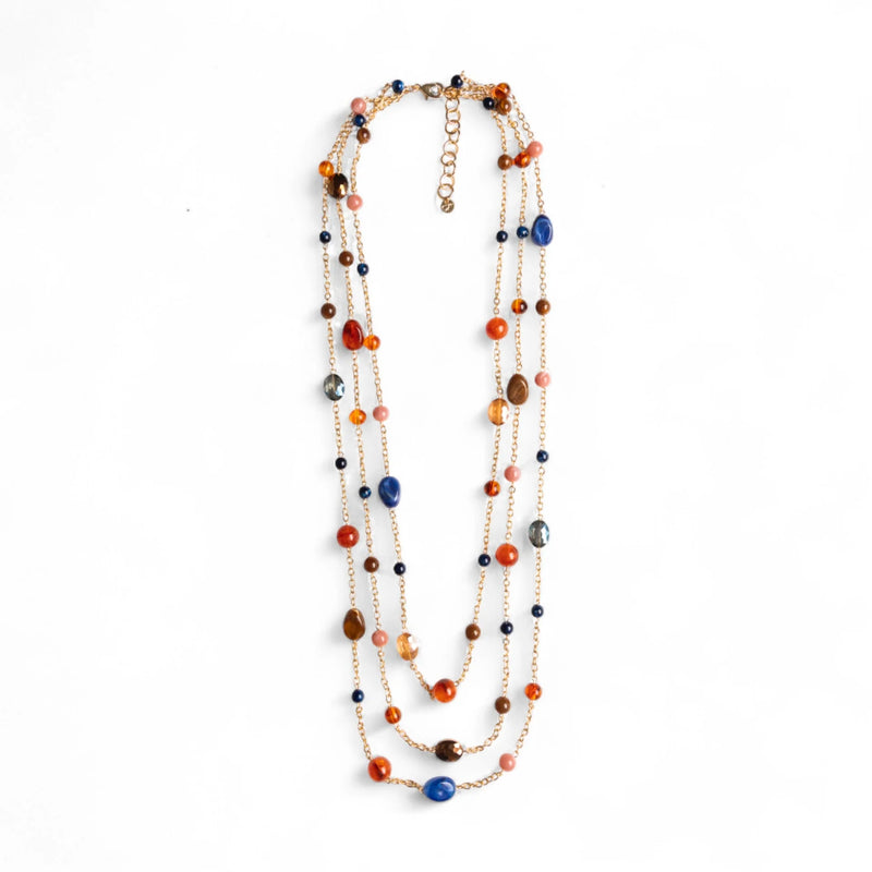 Mya Accessories G11612 Collana lunga multifilo a catena con pietre in acrilico e vetro multi blu