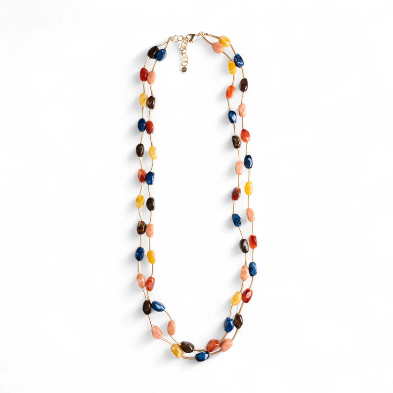 Mya Accessories Collana G11693 lunga a due fili con pietre in acrilico multicolore