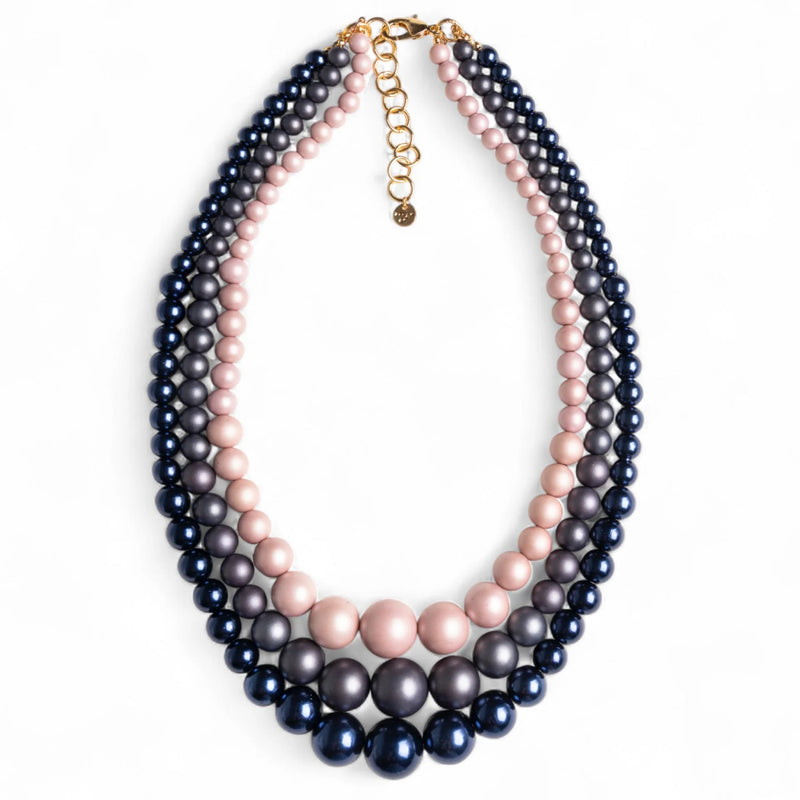 Mya Accessories G11721 Collana girocollo a tre fili di sfere in acrilico tono blu