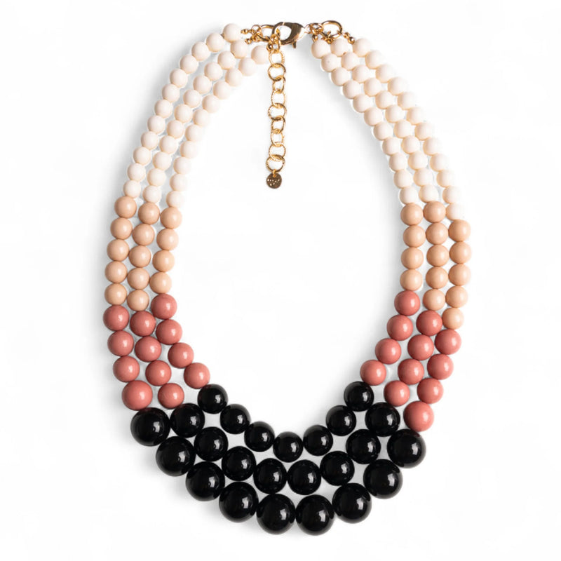 Mya Accessories G11732 Collana a tre fili con sfere in acrilico nere, rosa e bianche