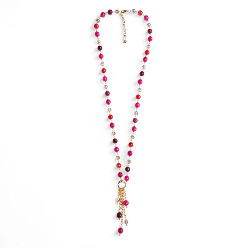 Mya Accessories G11743 Collana lunga con pietre semidure e vetro tono fucsia con pendente
