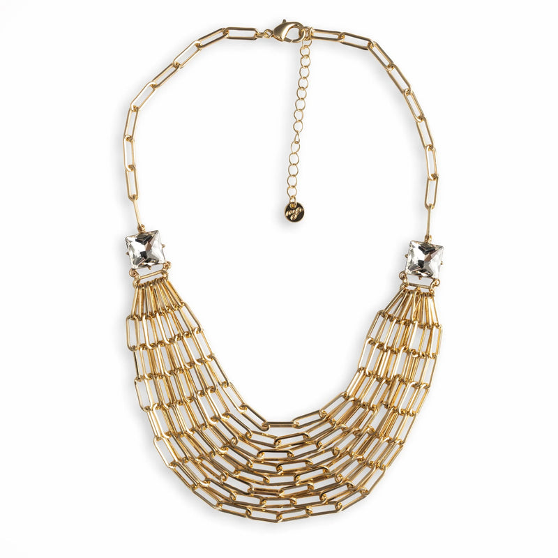 Mya Accessories Collana girocollo a catena multifilo con due pietre in vetro tono crystal G16231