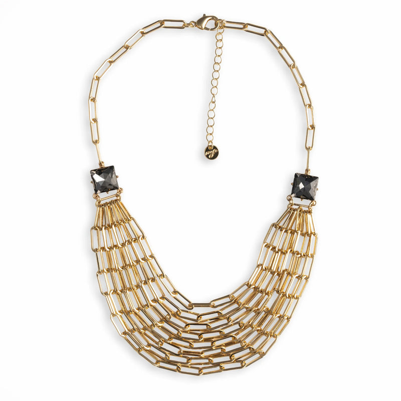 Mya Accessories Collana girocollo a catena multifilo con due pietre in vetro tono grigio G16232