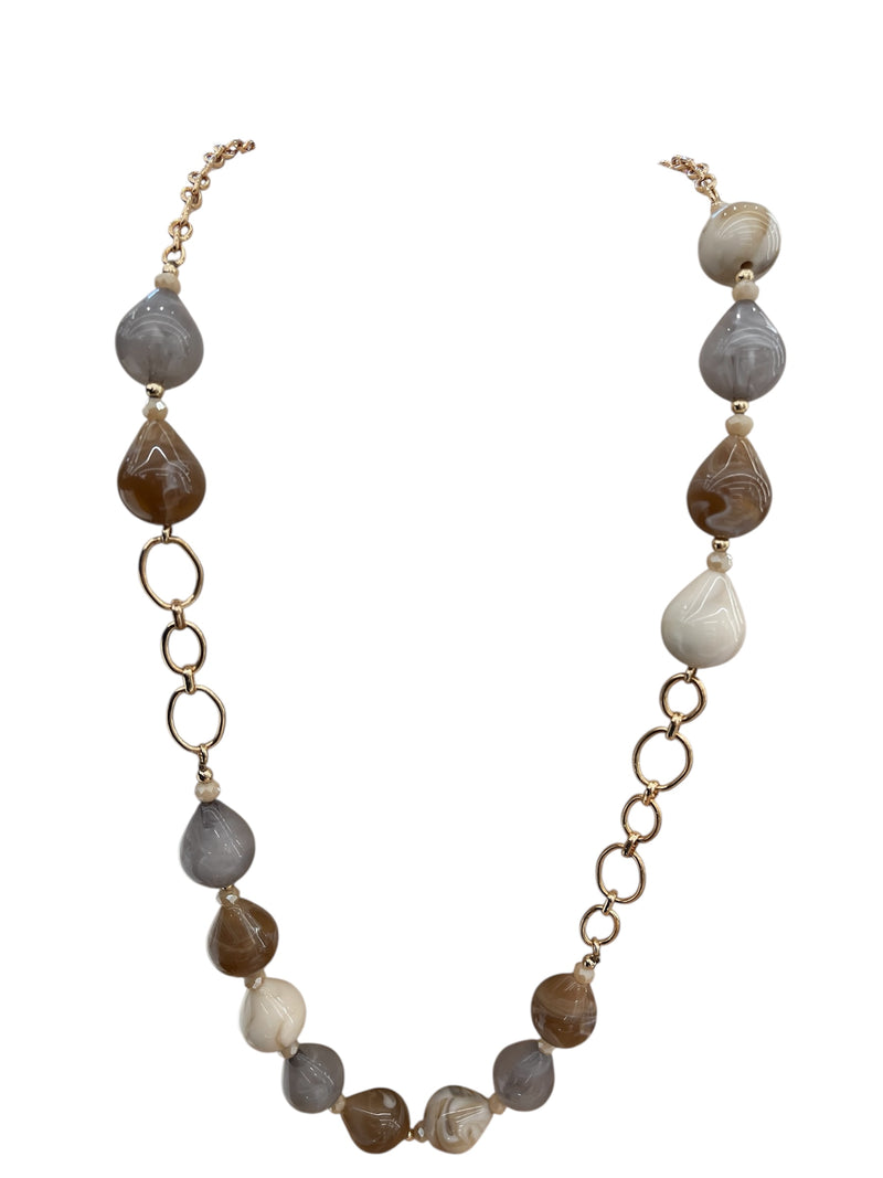 Mya Accessories Collana Lunga con Pietre Grigie/Beige/Panna