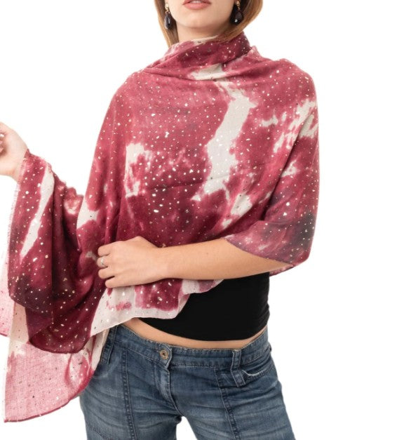 Mya Accessories Sciarpa in cotone a fantasia tono magenta con brillantini oro