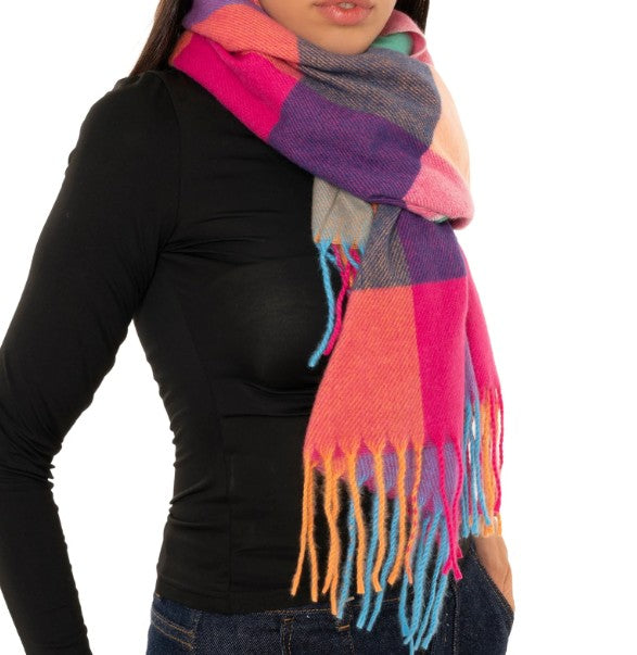 Mya Accessories Sciarpa in lana con stampa a scacchi multicolore