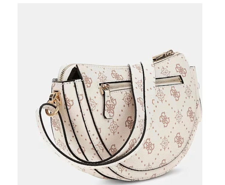 Guess Borsa a Tracolla Bianca Logata Marrone