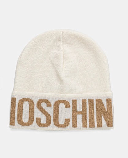Cappello In Lana Bianco con Scritta Oro