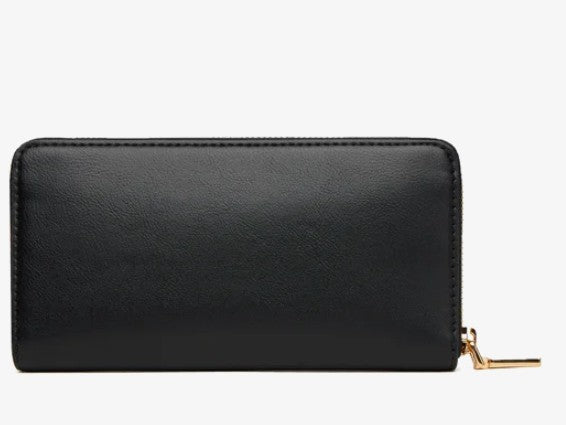Portafoglio grande nero con dettagli in oro