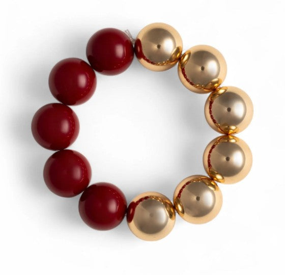 Mya Accessories Bracciale elastico con sfere rosse ed oro