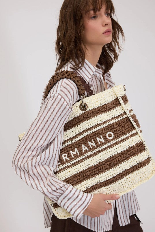 Ermanno Scervino Borsa a Mano In Rafia 12402098 Crema/Marrone