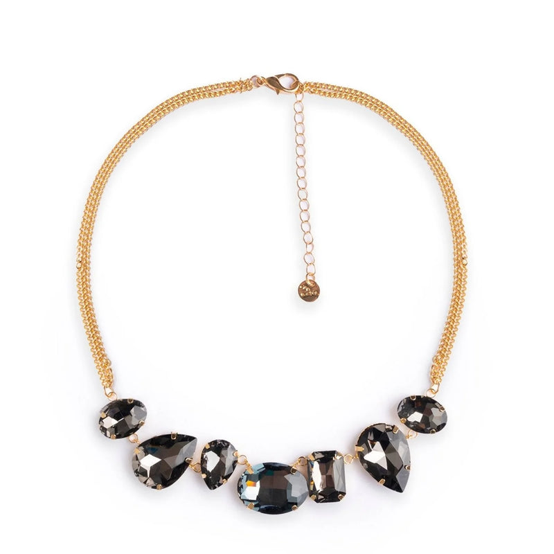 Mya Accessories Collana girocollo in catena con pietre irregolari in vetro grigio scuro F16060