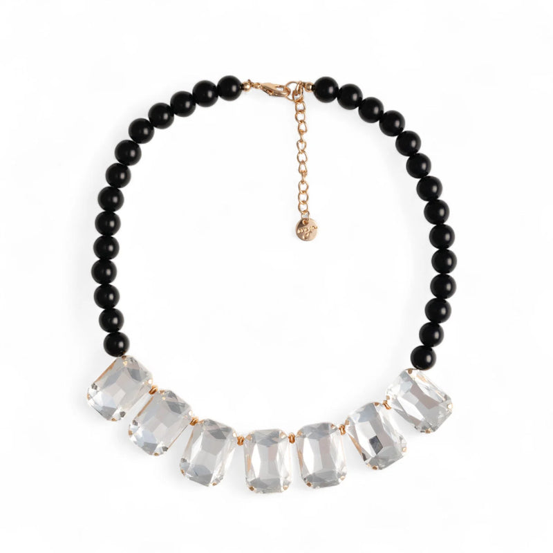 Mya Accessories Collana girocollo con sfere nere e pietre in vetro crystal G11222