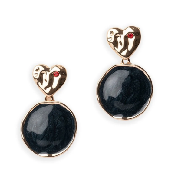 Mya Accessories Orecchini pendenti placchetta cuore cerchio marmorizzato grigio scuro