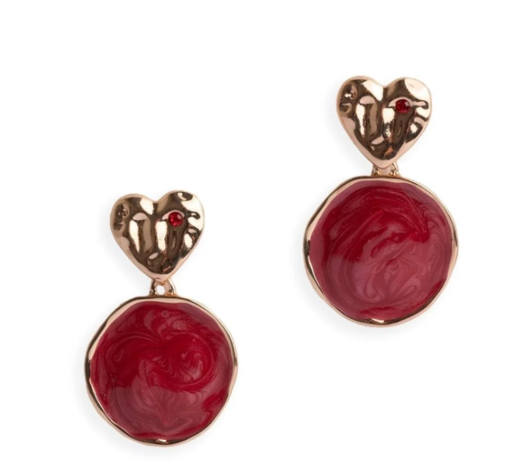 Mya Accessories Orecchini pendenti placchetta cuore cerchio marmorizzato rosso