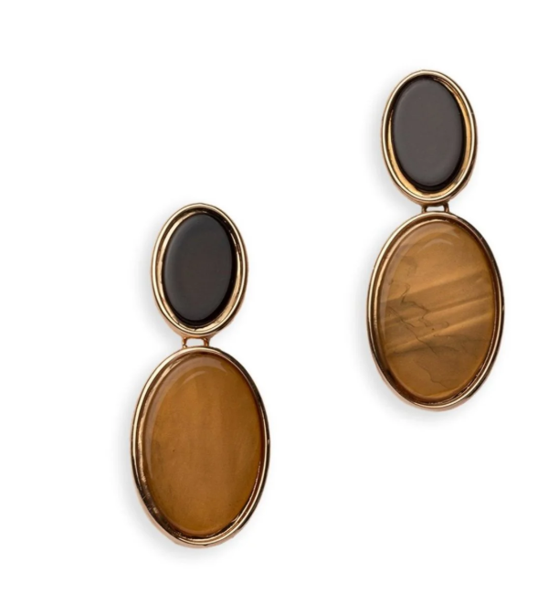 Mya Accessories Orecchini pendenti due parti in acrilico ovali beige e marrone