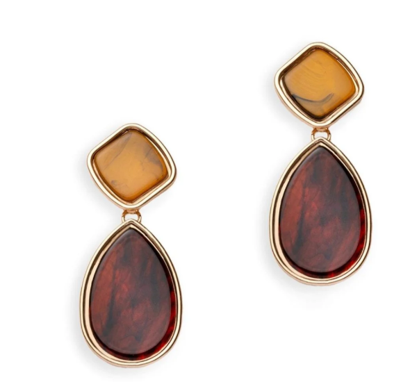 Mya Accessories Orecchini pendenti due parti in acrilico beige e marrone