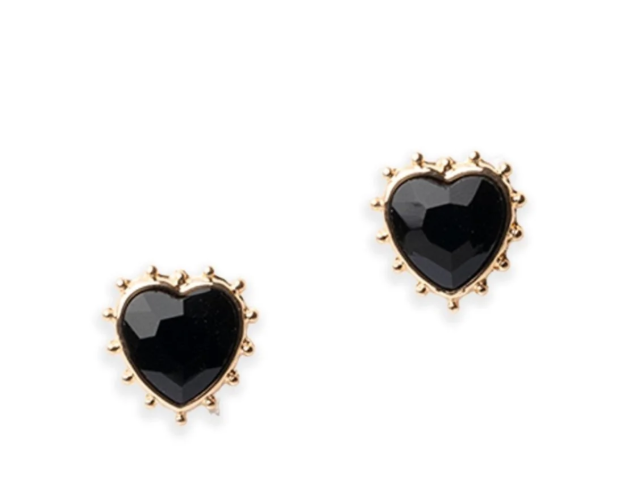 Mya Accessories Orecchini in metallo a forma di cuore in vetro nero