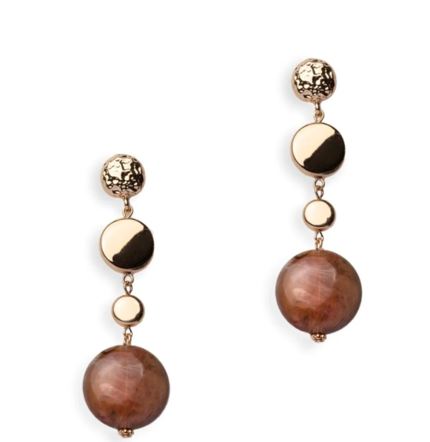 Mya Accessories Orecchini pendenti con pietre circolari schiacciate in acrilico marrone