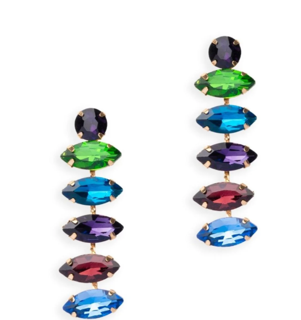 Mya Accessories Orecchini pendenti con pietre a forma di foglia in vetro multicolore