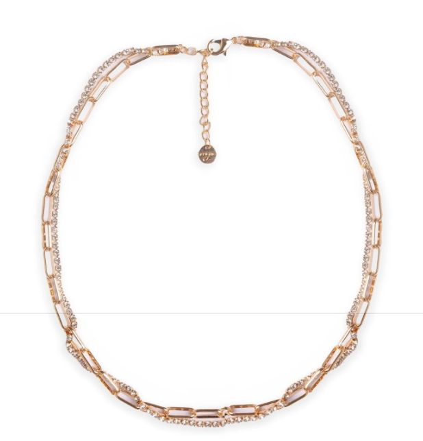 Mya Accessories Collana girocollo a catena doppio filo strass cristallo e metallo