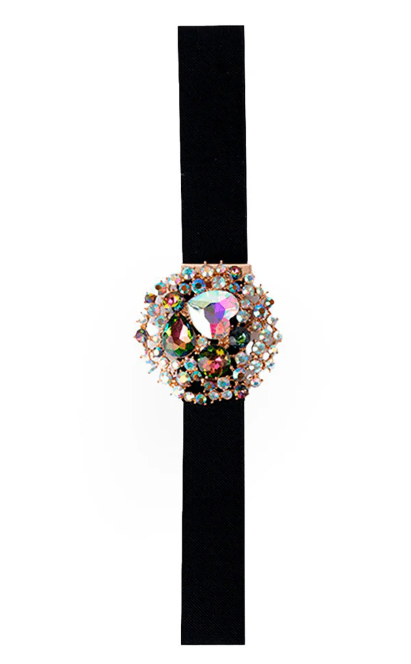 Mya Accessories Cintura elastica nera con medaglione circolare di pietre in resina