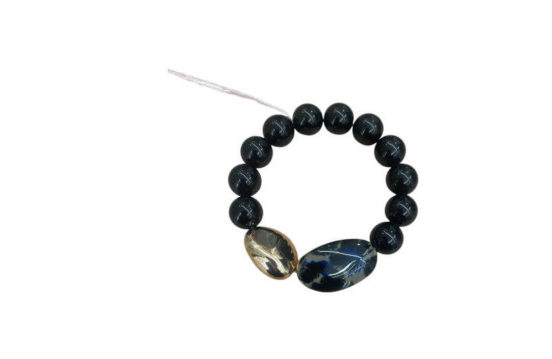 Mya Accessories Bracciale elastico con sfere nere ed oro G10090