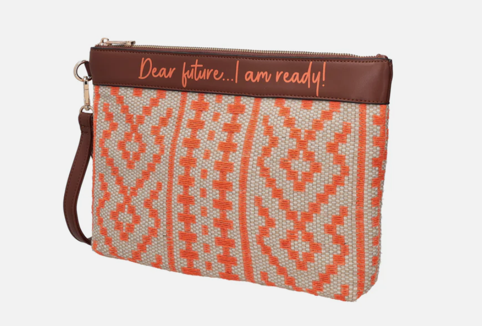 Le Pandorine Pochette Giulia intrecciata con polsiera colore arancione PS2620B29