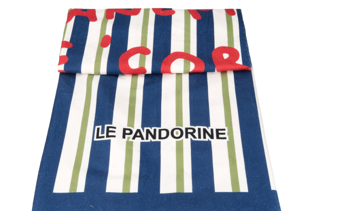 Le Pandorine Telo mare con scritta colore blu PS2635F06