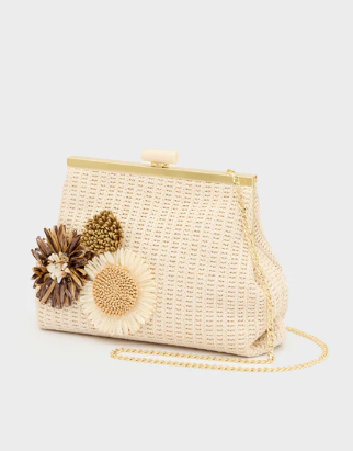 NALI POCHETTE MARBELLA IN PAGLIA+FIORI BEIGE SNPC0023