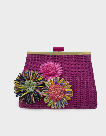 NALI POCHETTE MARBELLA IN PAGLIA+FIORI FUCSIA SNPC0023