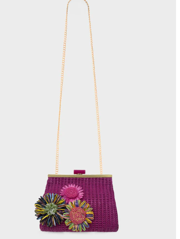 NALI POCHETTE MARBELLA IN PAGLIA+FIORI FUCSIA SNPC0023