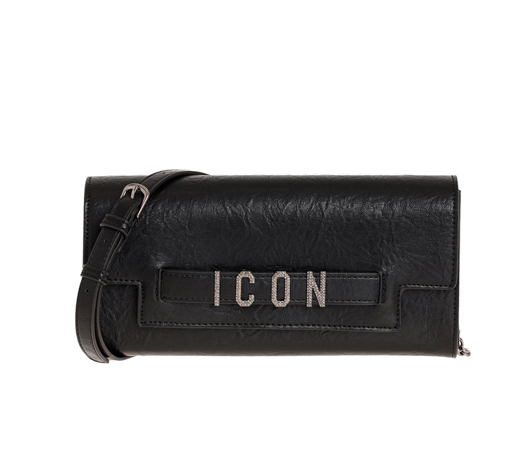ICON BORSA A TRACOLLA NERA CON SCRITTA IN ARGENTO LANA ICBS07A02