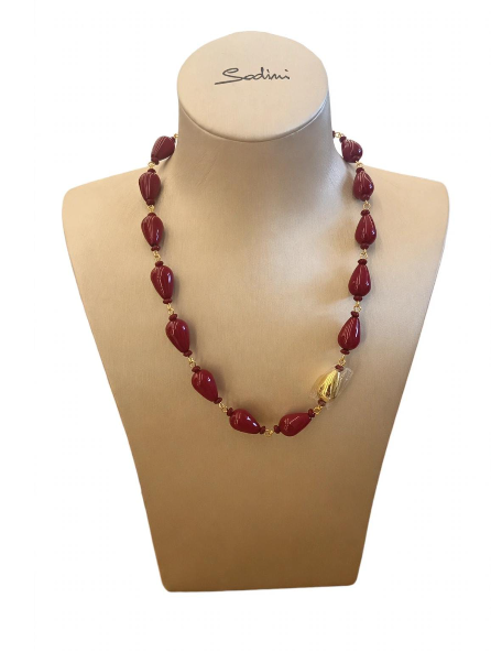 Sodini Collana a Gocce Bordeaux con Pepita Oro 832409T