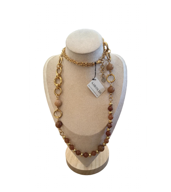 Airoldi Collana Lunga Perle Beige con Catena oro CM1162