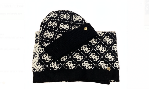Guess Sciarpa e Cappello Logato Nero/Bianco Reverse GFBOXWP6401