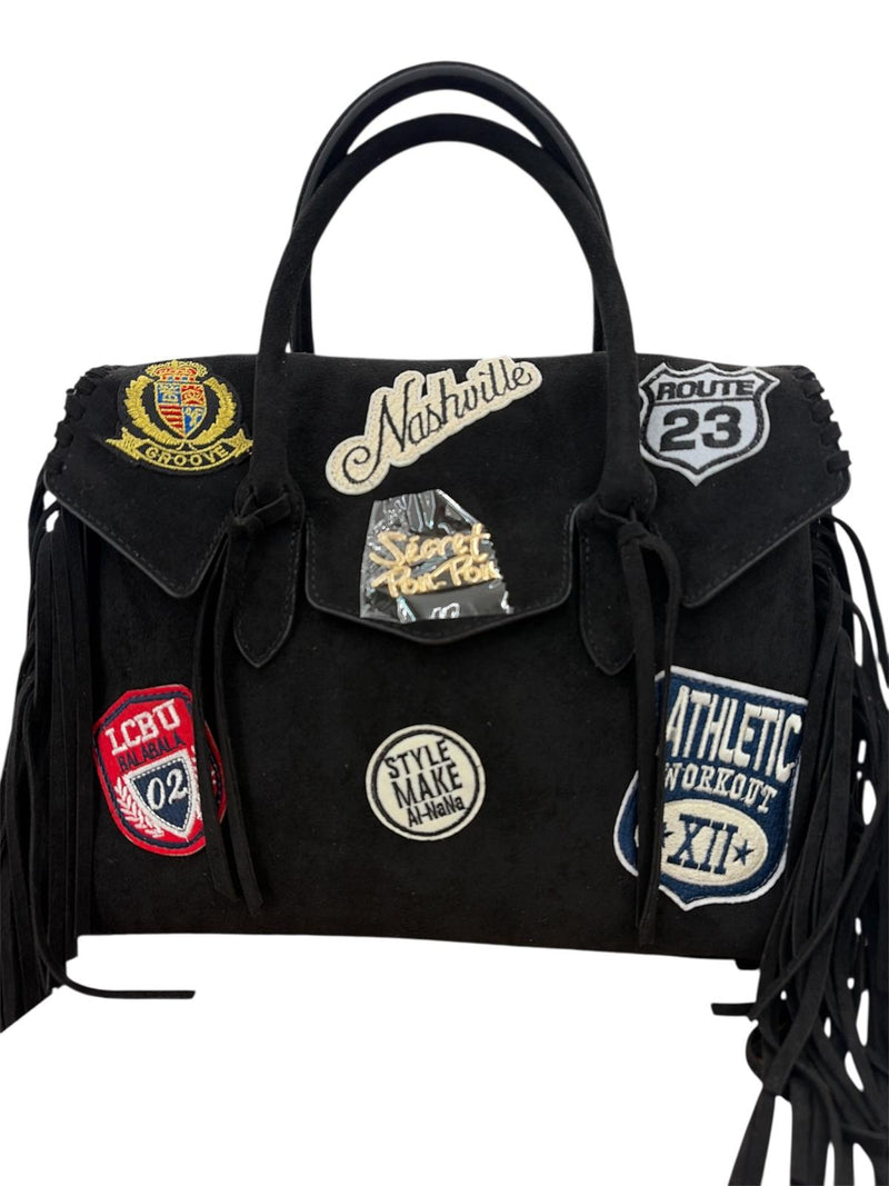 Secret Pon Pon Borsa A Mano Laya Suede Medium Nera