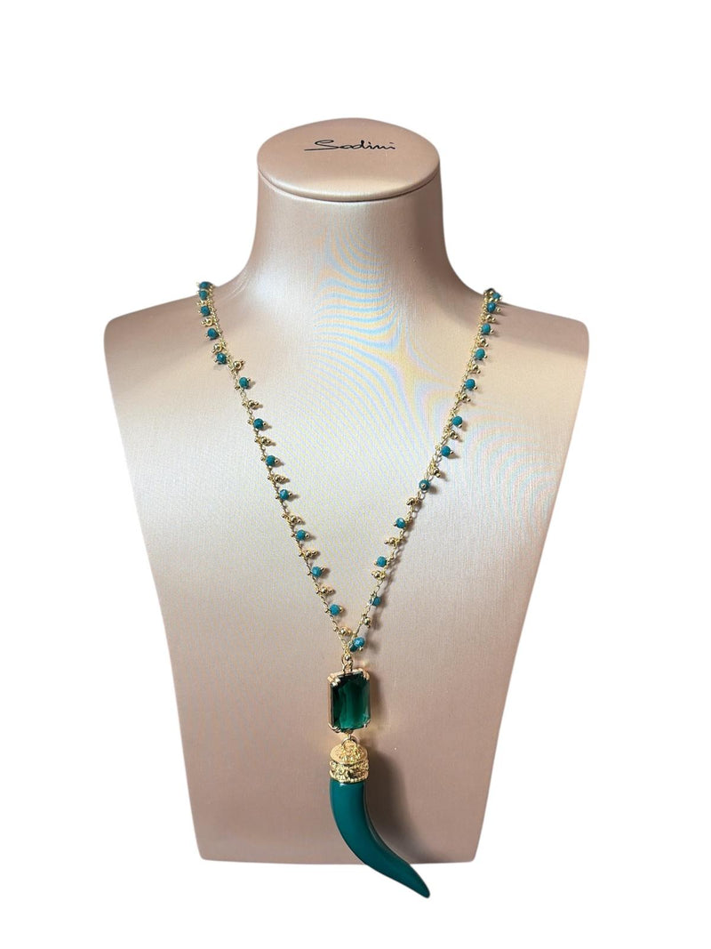 Mya Accessories Collana G11873 Lunga Con Corno Verde