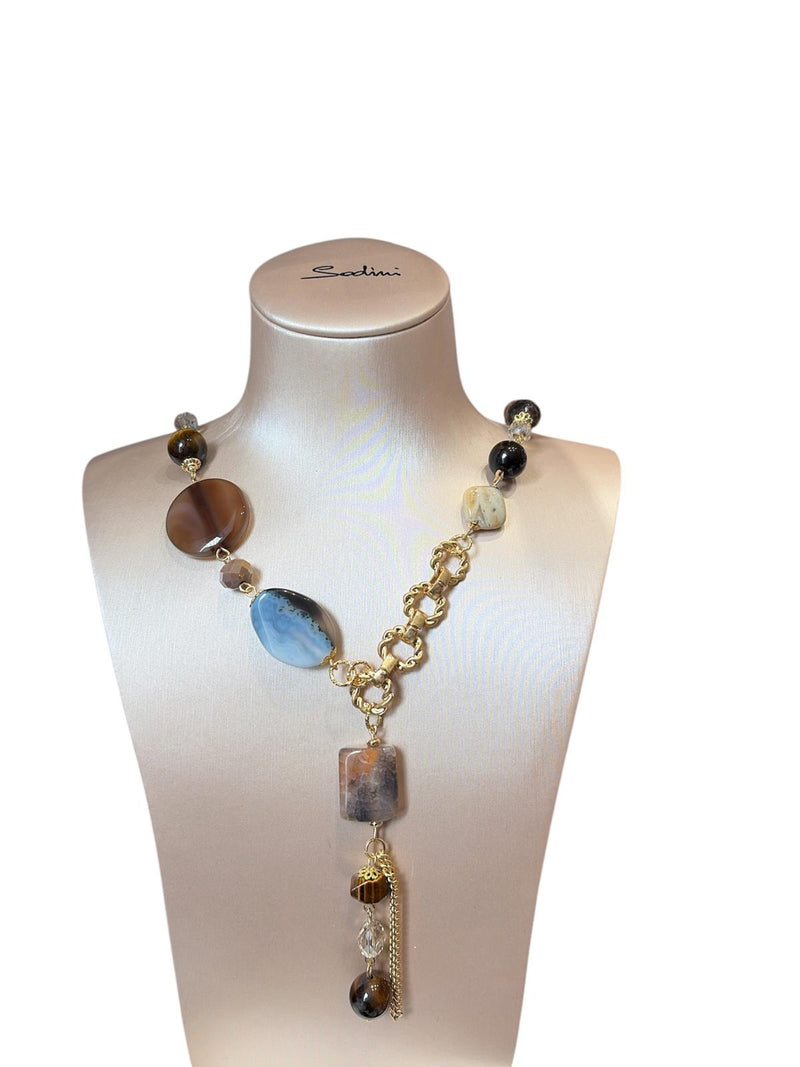 Mya Accessories Collana lunga con pietre semidure e vetro tono fucsia con pendente