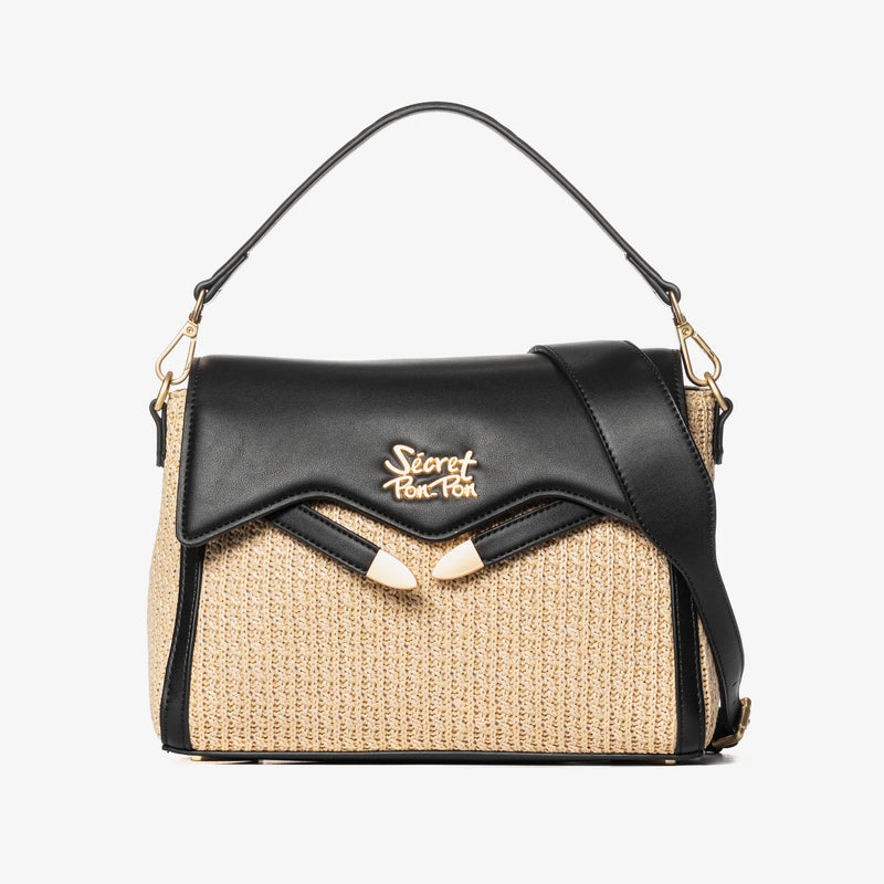 Secret Pon Pon Borsa a Mano Quia Raffia Nera
